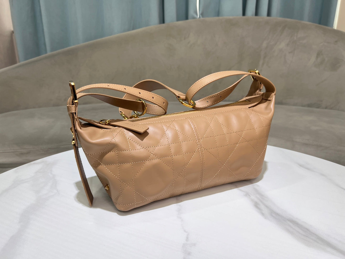 CD Hobo Bag 23 With Chain Nude Pink-Beige Calfskin