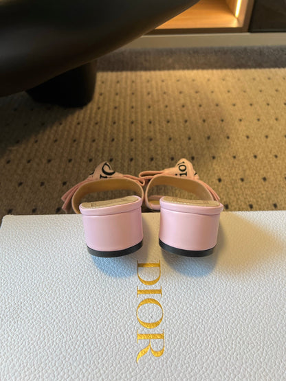 CD 26s J'Adior Slide 4cm Soupir Pink Embroidered Cotton 820046