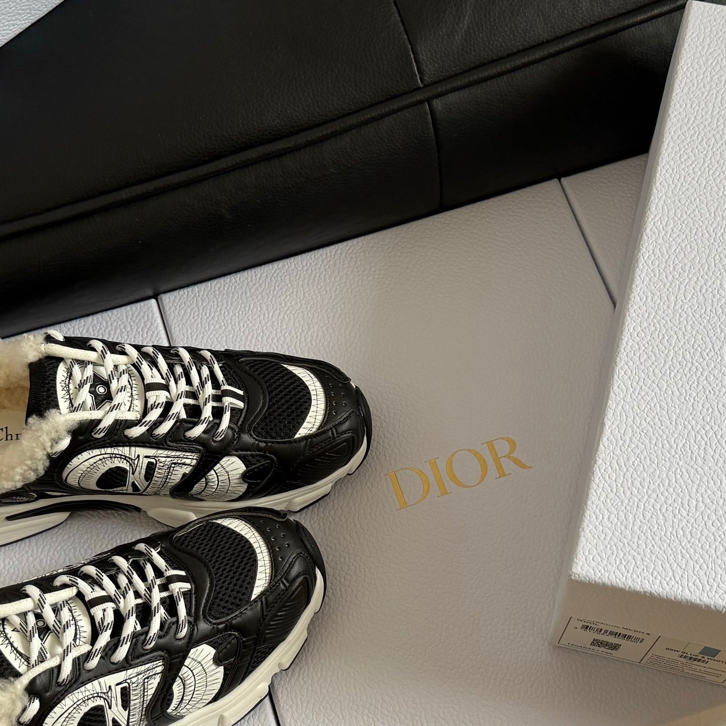 Dior 25 Chrono Sneakers Black Cream Mesh Suede Calfskin 531388