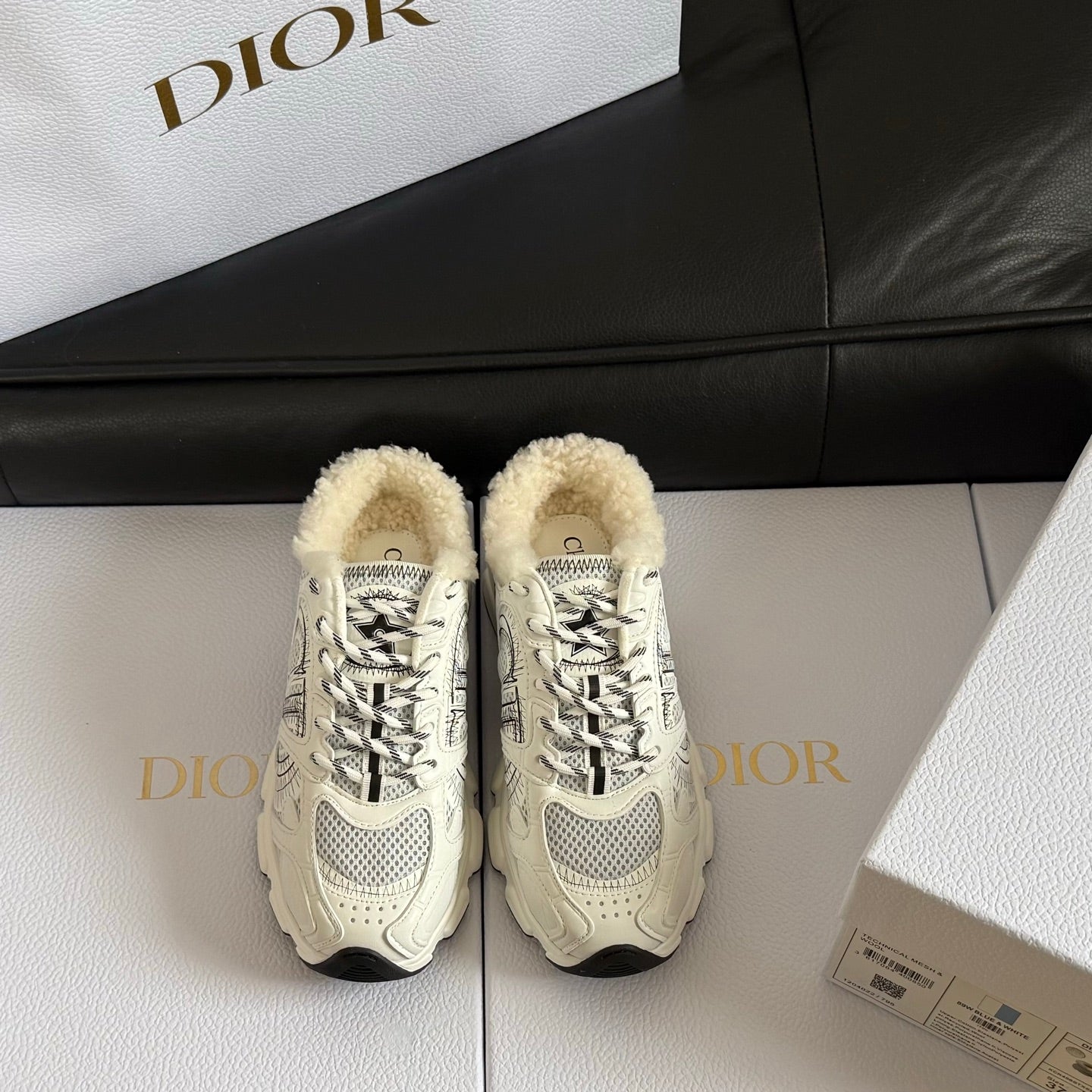Dior 25 Chrono Sneakers Black Cream Mesh Calfskin 531389