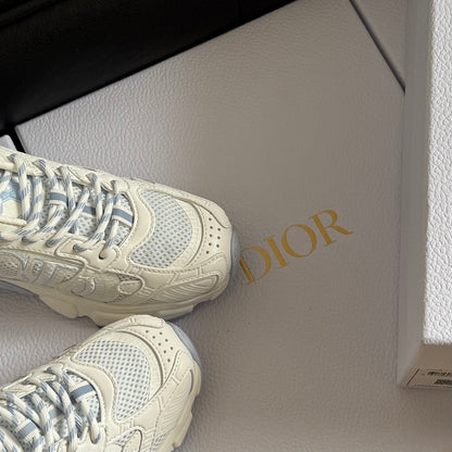 Dior 25 Chrono Sneakers Cream Blue Mesh Calfskin 531391