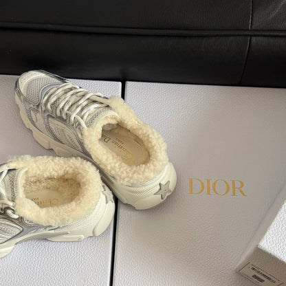 Dior 25 Chrono Sneakers White Silver Mesh Calfskin 531393
