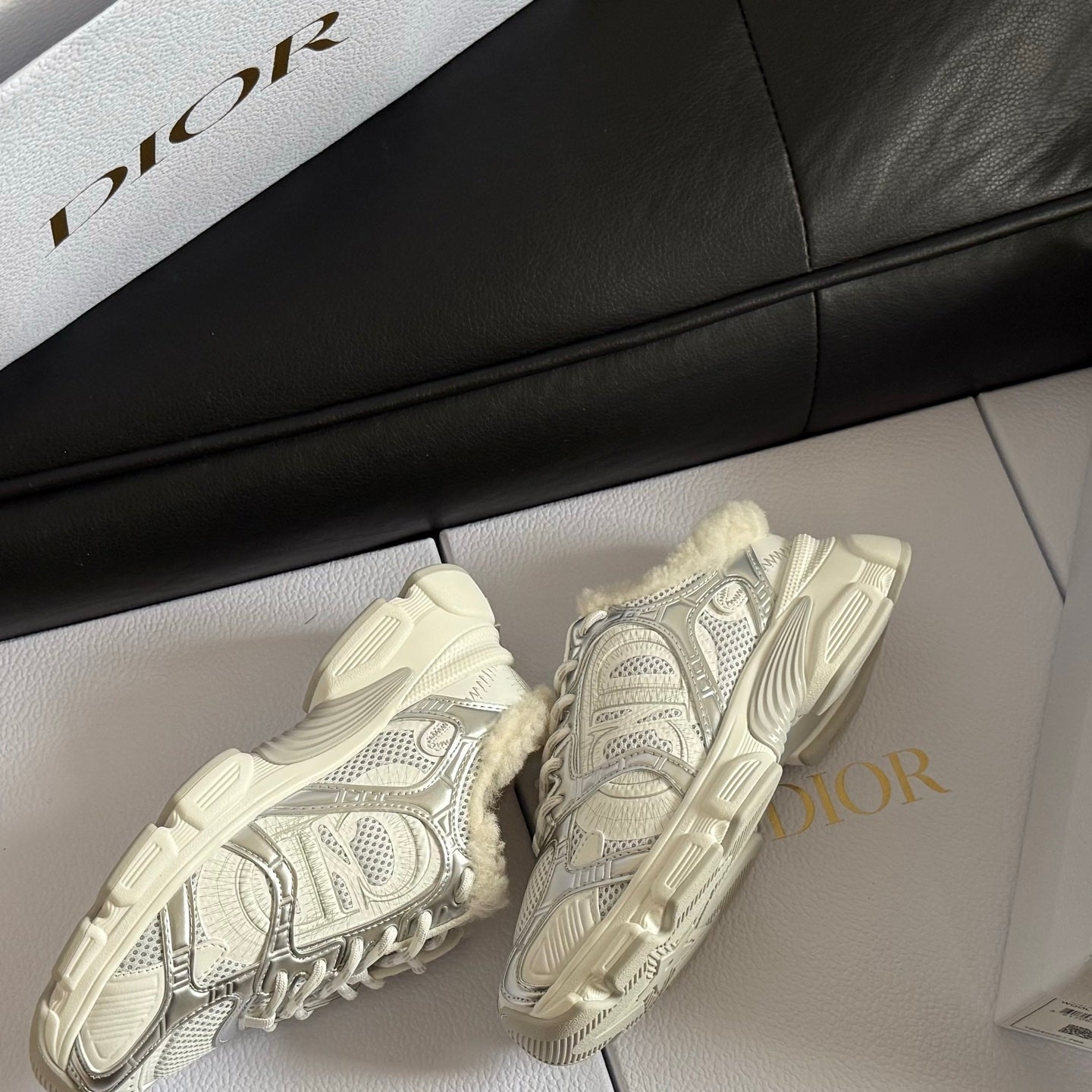 Dior 25 Chrono Sneakers White Silver Mesh Calfskin 531393
