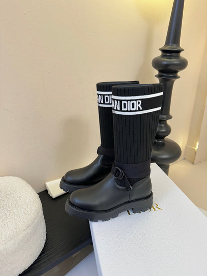 CD D-Major Boot Black White Technical Knit Calfskin 530618