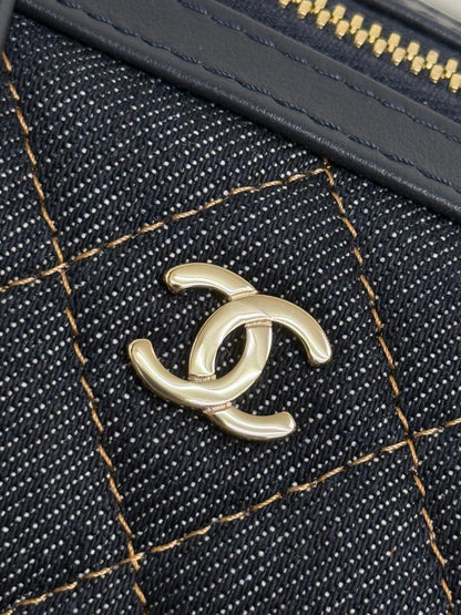 Chanel 2026 Bowling Bag 18.5cm Blue Denim Leather
