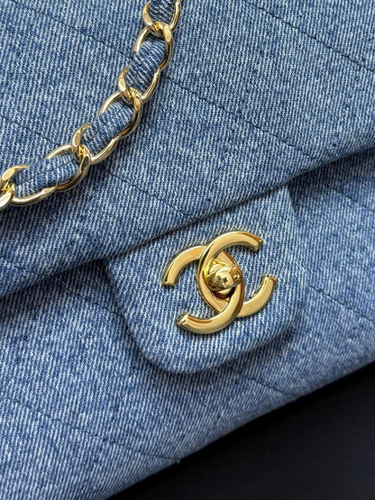 Chanel 2026 Flap Bag Blue Gold Denim