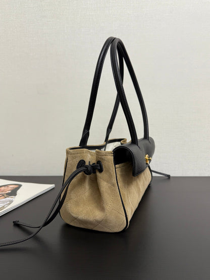 Chanel 2026 Urban Essential East West Bag 31cm Black Beige Suede Leather