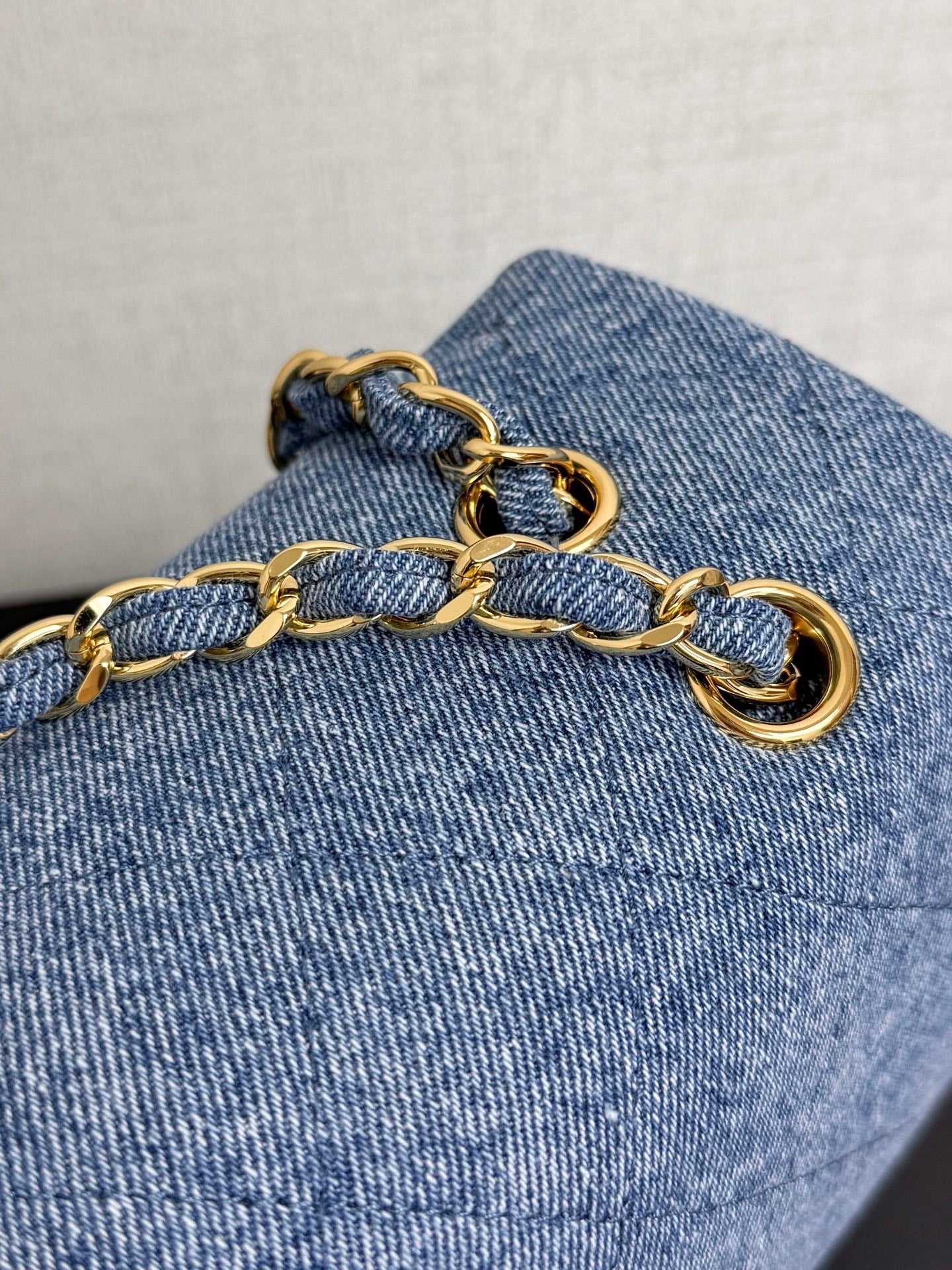 Chanel 2026 Flap Bag Blue Gold Denim