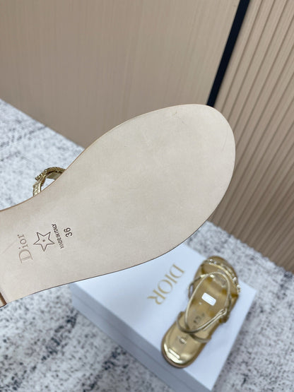 CD 26s Crystal Sandals Gold Champage Genuine Leather 643499