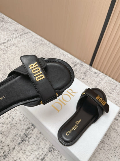 CD Dioriviera Dioract Slides Black Cowhide 752399