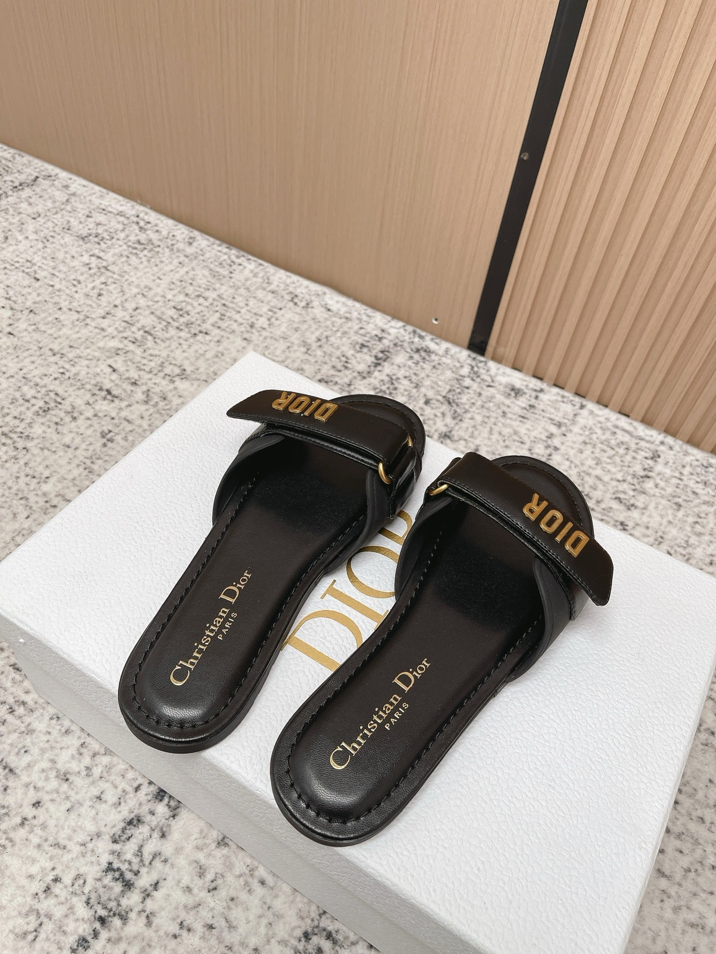 CD Dioriviera Dioract Slides Black Cowhide 752399