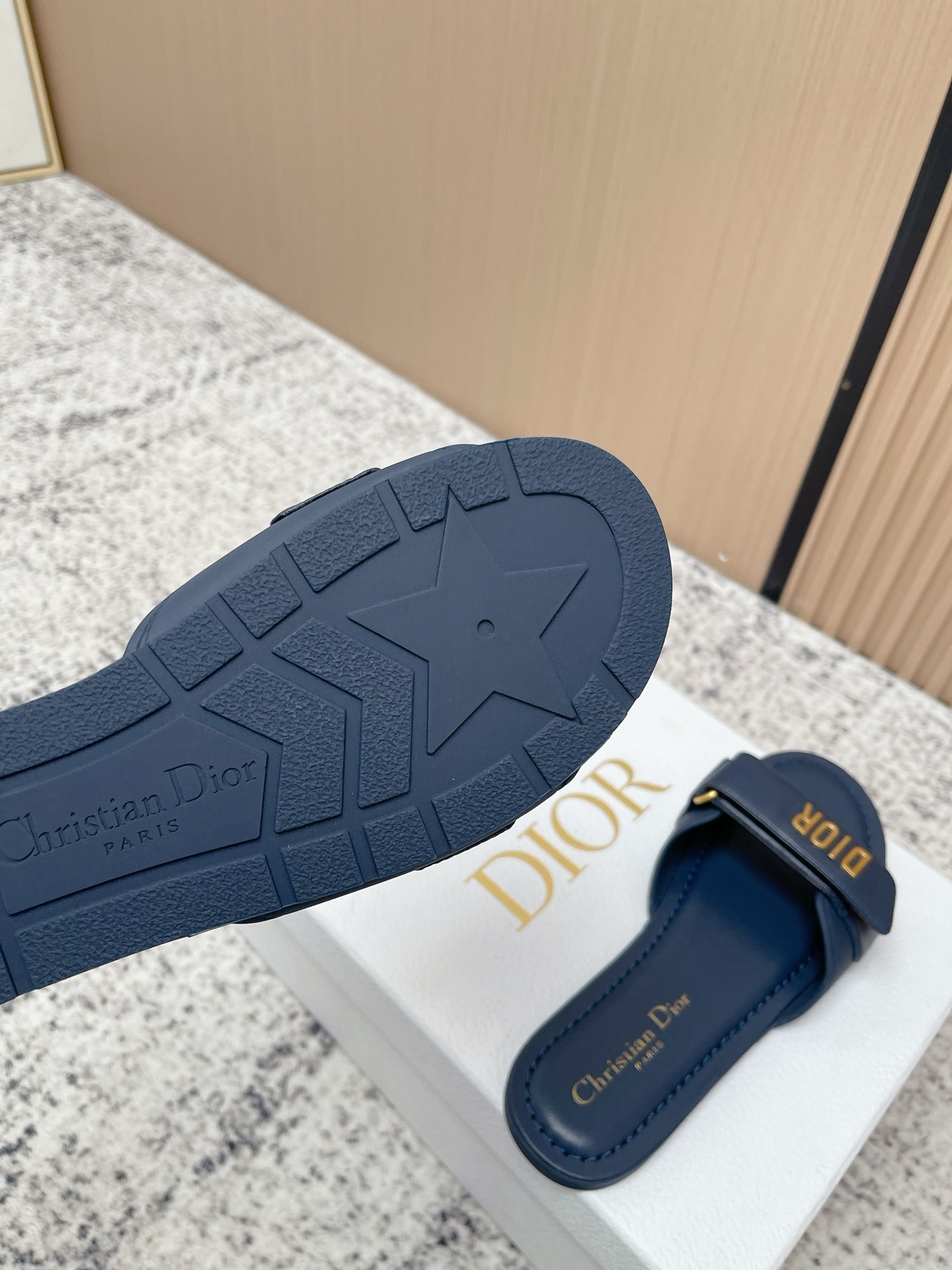 CD Dioriviera Dioract Slides Deep Blue Cowhide 752401