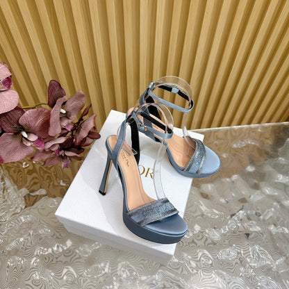 CD Dway Heeled Sandal 120mm Blue Silk And Lambskin