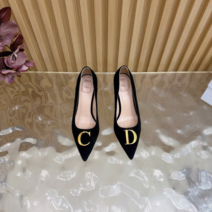 CD Buckle High-Heeled Elegant Shoes 85mm Black Suede 537715
