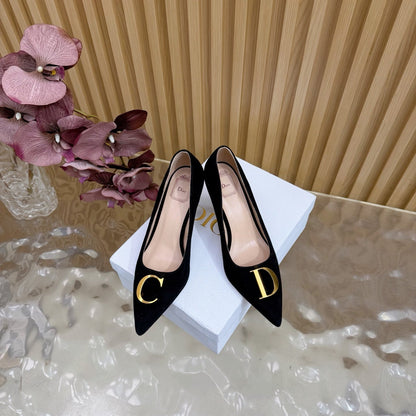 CD Buckle High-Heeled Elegant Shoes 85mm Black Suede 537715