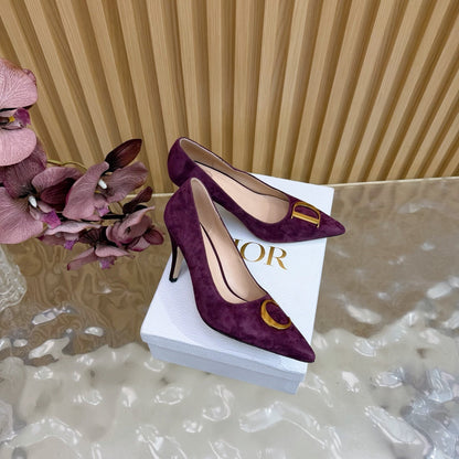 CD Buckle High-Heeled Elegant Shoes 85mm Burgundy Suede 537716