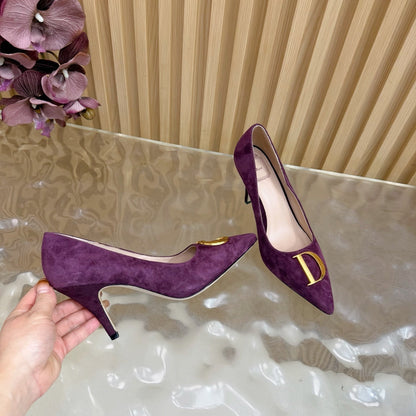 CD Buckle High-Heeled Elegant Shoes 85mm Burgundy Suede 537716