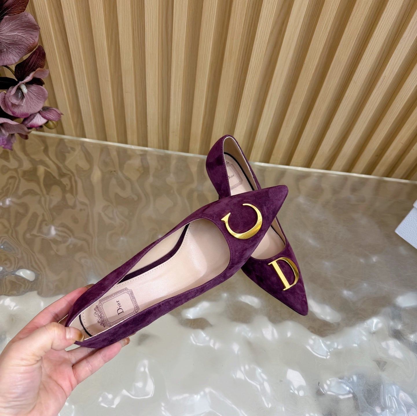 CD Buckle High-Heeled Elegant Shoes 85mm Burgundy Suede 537716