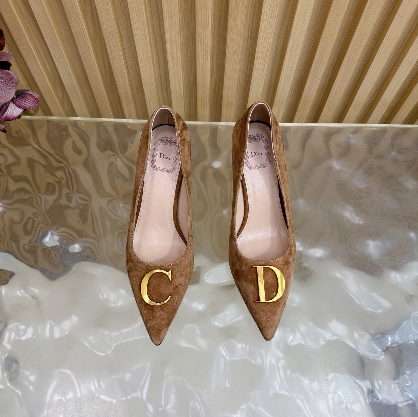 CD Buckle High-Heeled Elegant Shoes 85mm Brown Suede 537717
