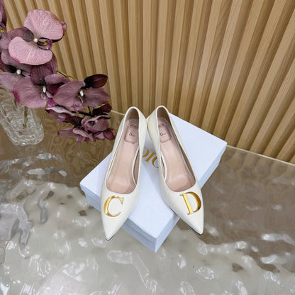 CD Buckle High-Heeled Elegant Shoes 85mm White Cowhide 537722