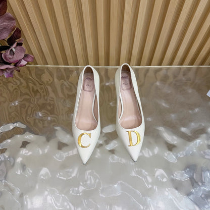 CD Buckle High-Heeled Elegant Shoes 85mm White Cowhide 537722