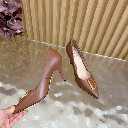 CD Buckle High-Heeled Elegant Shoes 85mm Brown Cowhide 537719