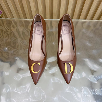 CD Buckle High-Heeled Elegant Shoes 85mm Brown Cowhide 537719