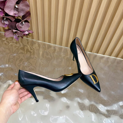 CD Buckle High-Heeled Elegant Shoes 85mm Black Cowhide 537721