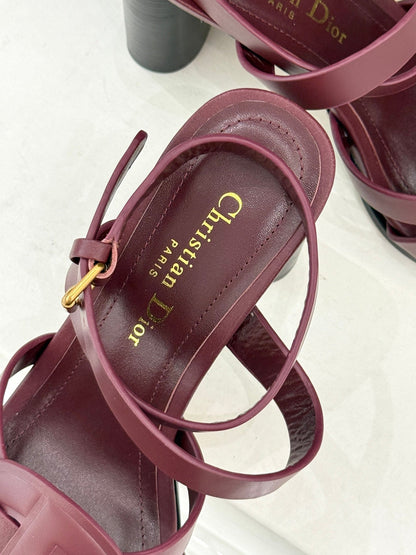 CD D-Club Heeled Sandal 80mm Burgundy Calfskin 473833