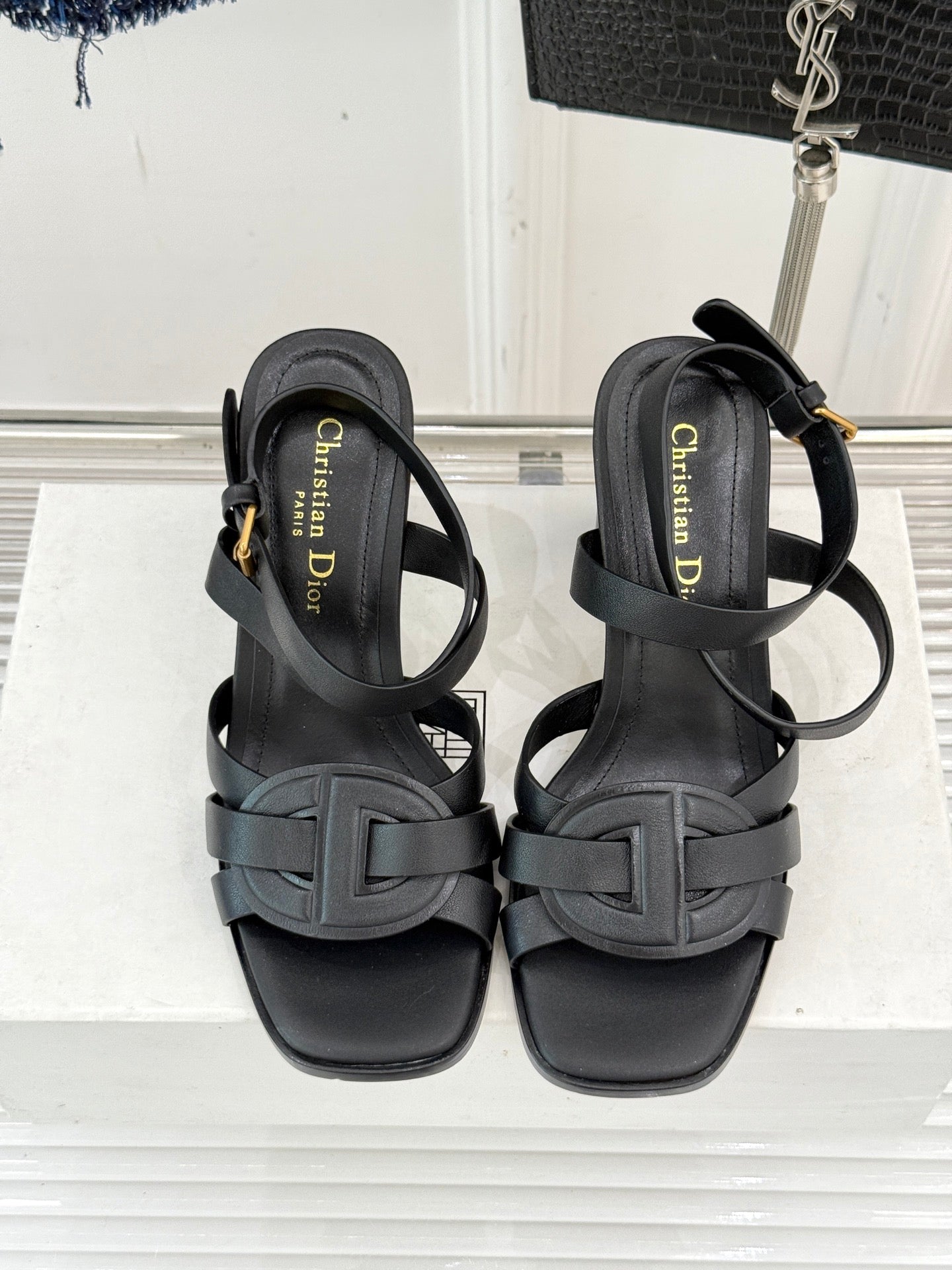 CD D-Club Heeled Sandal 80mm Black Calfskin 473834