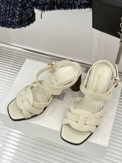 CD D-Club Heeled Sandal 80mm Cream Calfskin 473830