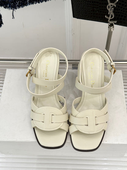 CD D-Club Heeled Sandal 80mm Cream Calfskin 473830