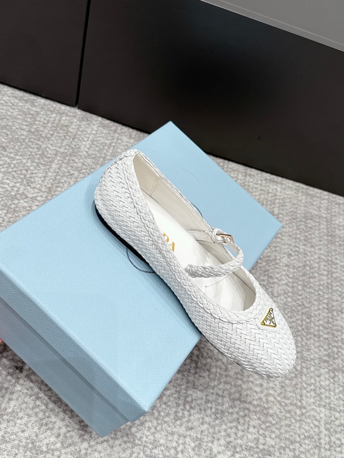 Prada 2026 Ballet Flat White Woven Leather 855703