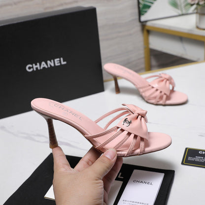 Chanel 2026 High-heeled Sandals With Delicate Bow 80mm Pink Cowhide 758429