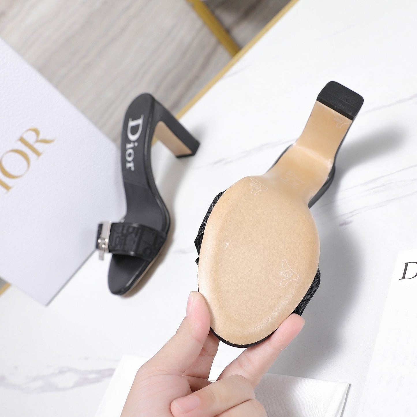CD 26s D-Idole Mules 8.5cm Black Jacquard Calfskin 961312