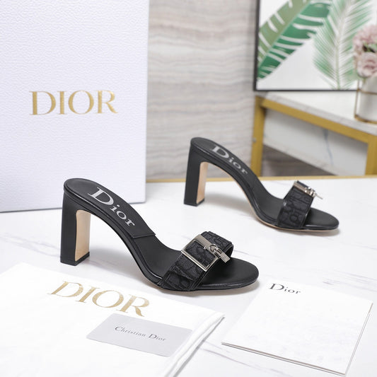 CD 26s D-Idole Mules 8.5cm Black Jacquard Calfskin 961312