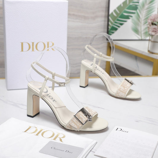 CD 26s D-Idole Heeled Sandals 8.5cm White Jacquard Calfskin 961313