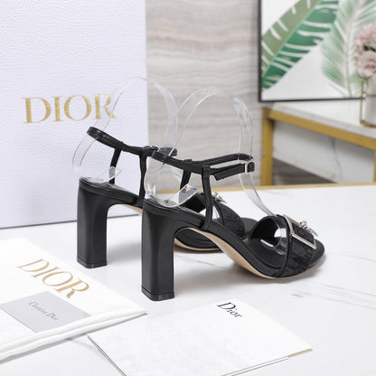 CD 26s D-Idole Heeled Sandals 8.5cm Black Jacquard Calfskin 961315