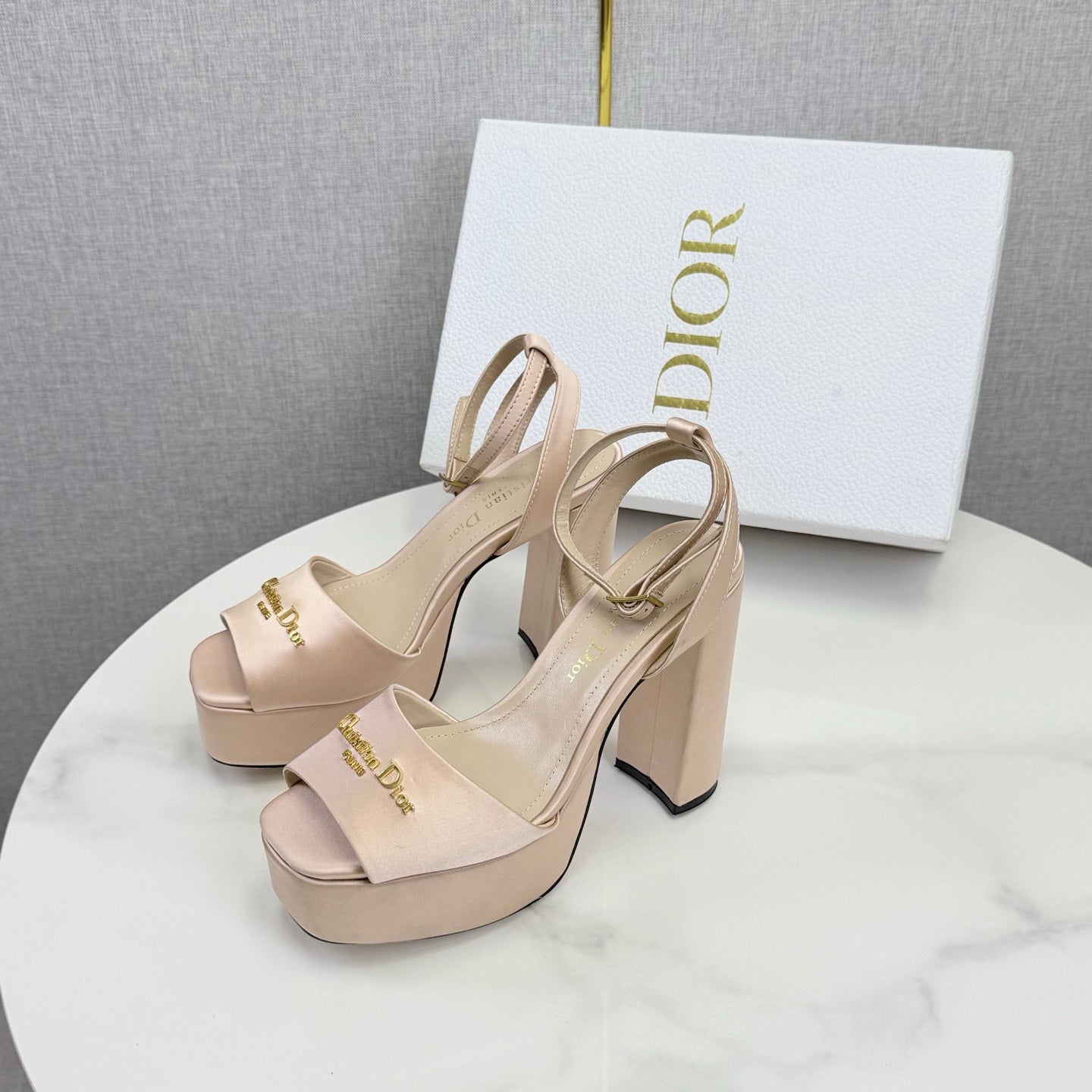 CD 26s Platform Sandals 80 Beige Satin Sheepskin 640230