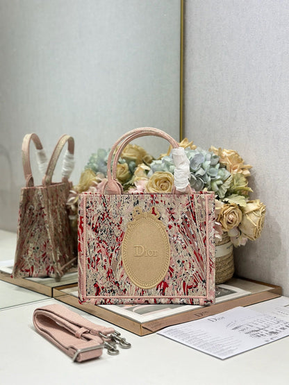 Dior 2026 Book Tote Bag Pink Red Embroidery Canvas 289527