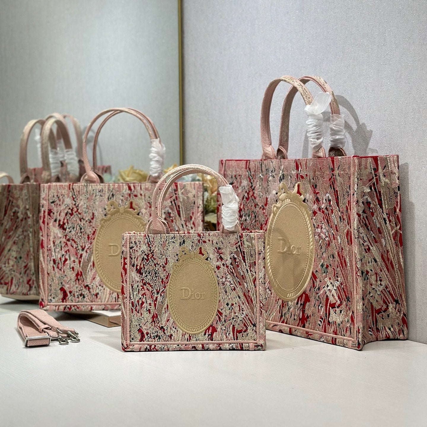 Dior 2026 Book Tote Bag Pink Red Embroidery Canvas 289527