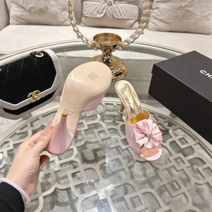 CC 26s Camellia High-Heeled Slippers Pink Gold Sheepskin 627028