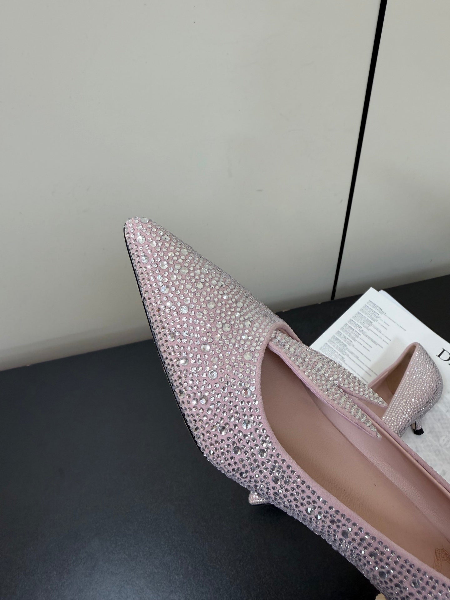 CD Heel Pointed Toe Rhinestone Slignback 3.5 Pink Suede 619565