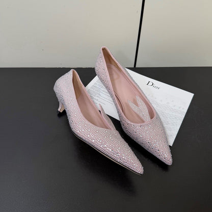 CD Heel Pointed Toe Rhinestone Slignback 3.5 Pink Suede 619565
