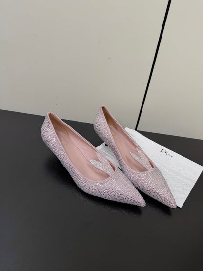 CD Heel Pointed Toe Rhinestone Slignback 3.5 Pink Suede 619565