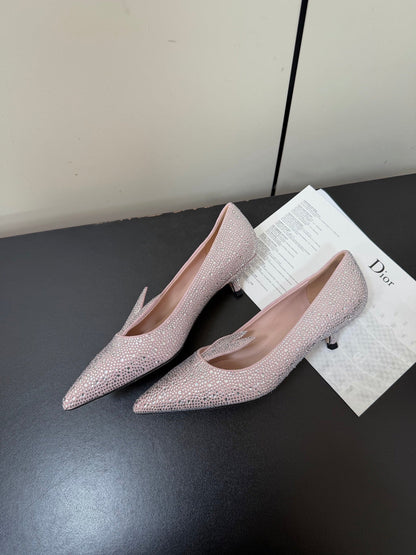 CD Heel Pointed Toe Rhinestone Slignback 3.5 Pink Suede 619565