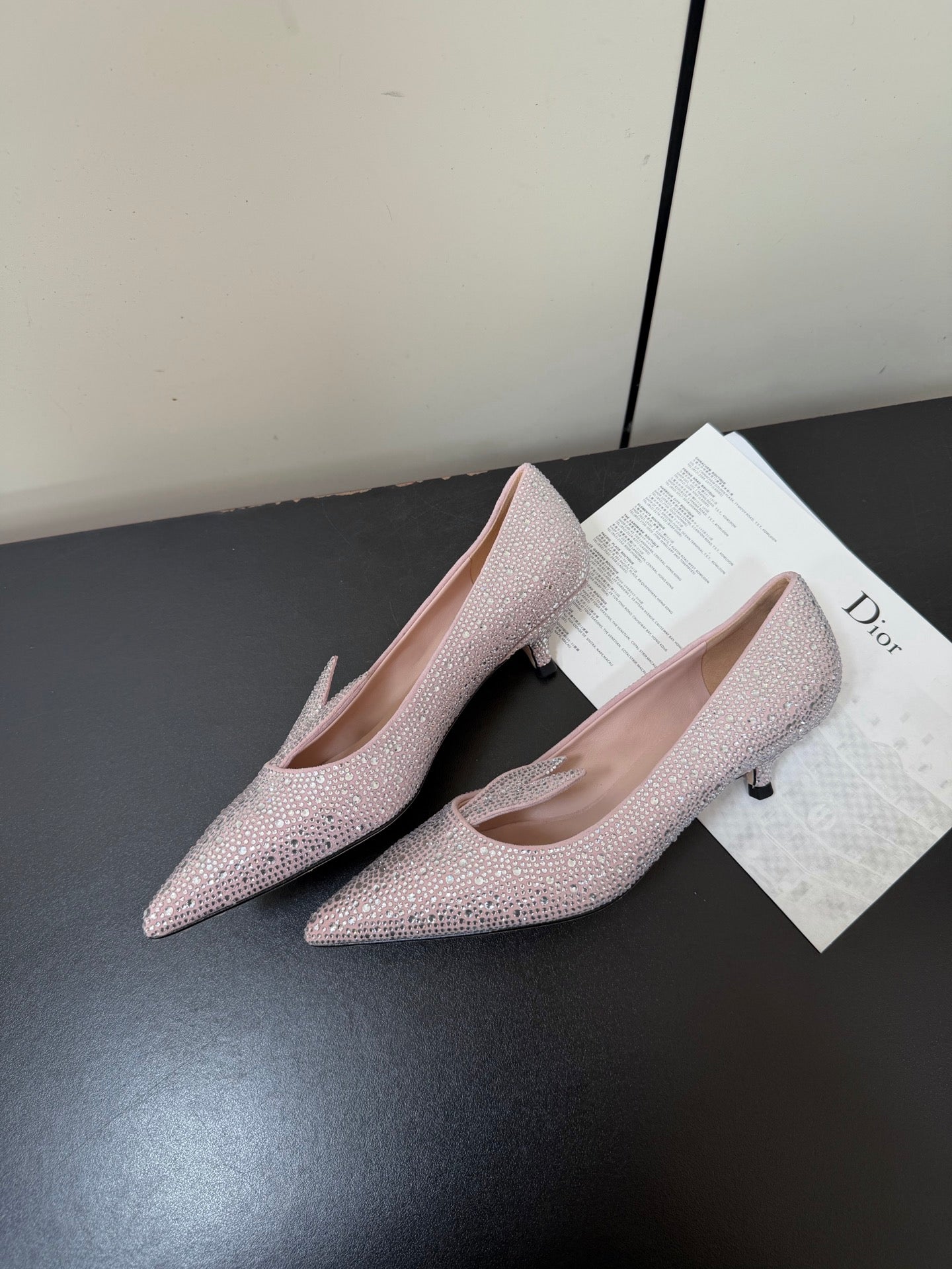 CD 26s Pointed-Toe High Heels 35mm In Pink Suede Crystal
