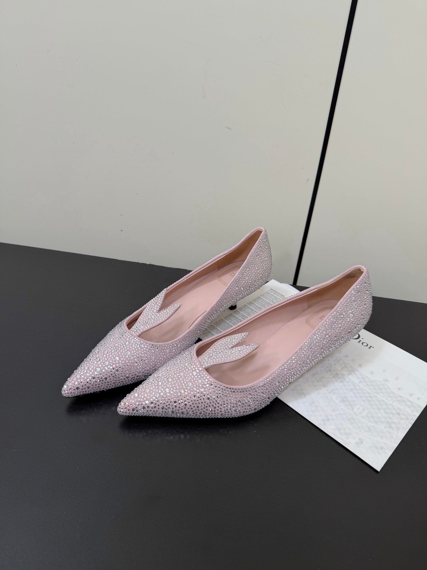 CD 26s Pointed-Toe High Heels 35mm In Pink Suede Crystal