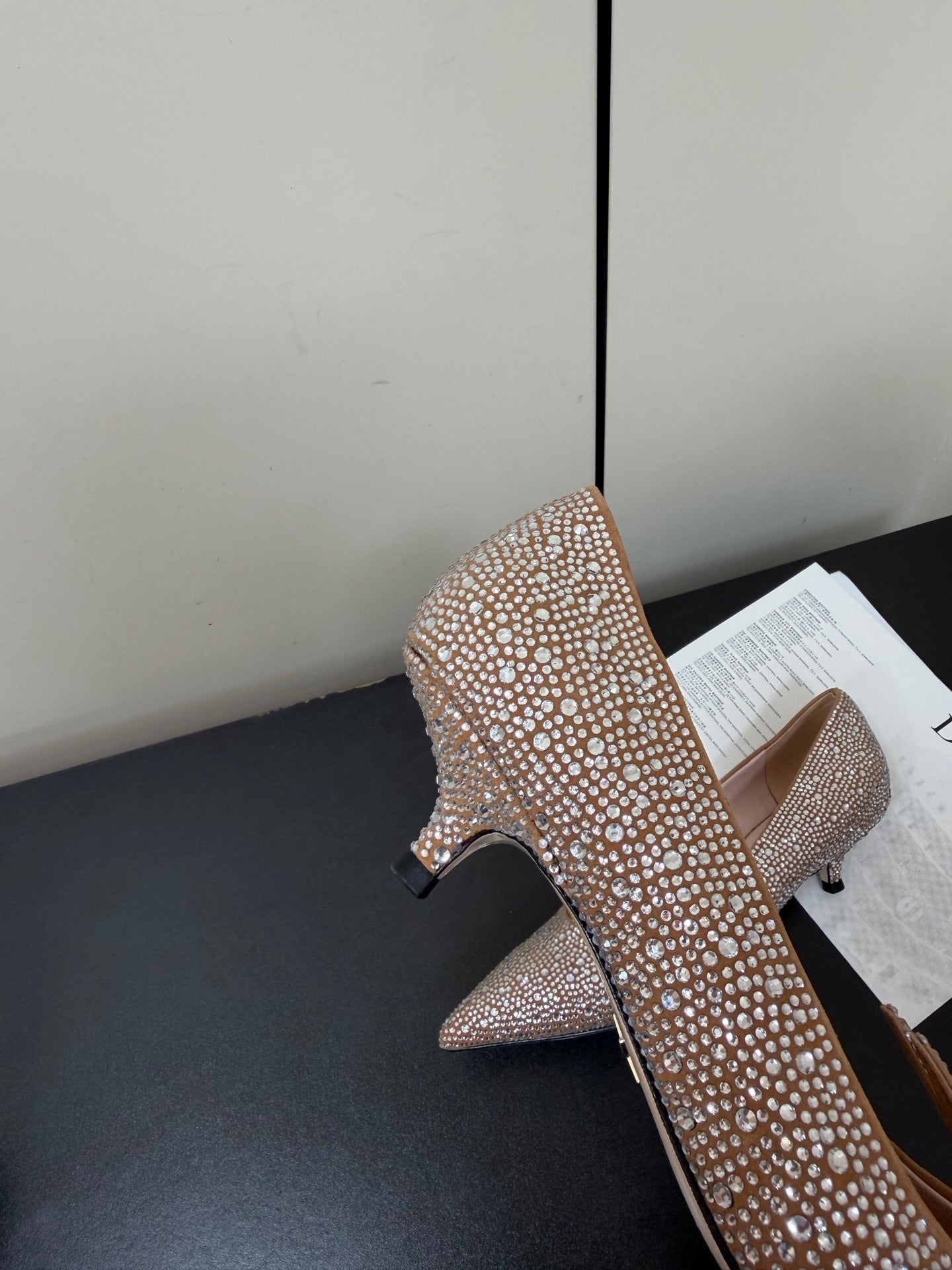 CD Heel Pointed Toe Rhinestone Slignback 3.5 Gold Suede 619566