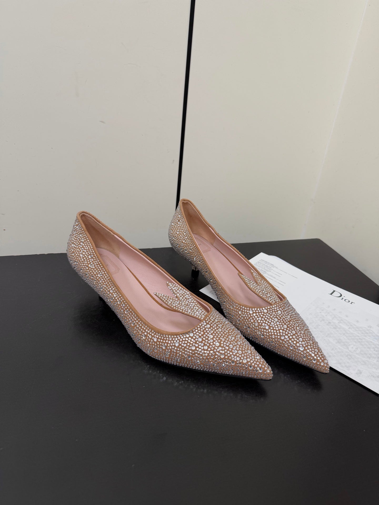 CD Heel Pointed Toe Rhinestone Slignback 3.5 Gold Suede 619566